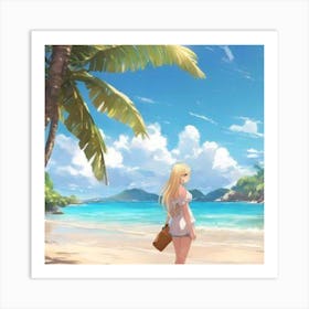 Anime Girl On Tropical Beach Art Print