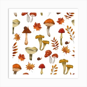 Autumn Leaves And Mushrooms Art Print