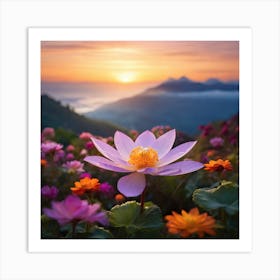 Lotus Flower At Sunrise Art Print