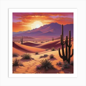 Desert Sunset Paintings Art Print 1 Art Print