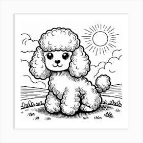 Line Art poodle dog 3 Art Print