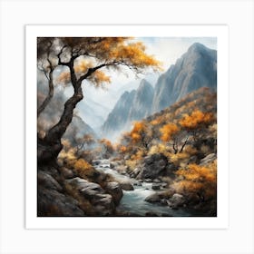 Chinese Mountains Landscape Painting (80) Art Print