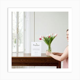 A Minimal And Decorated Nature Inspired Invitation Card A Woman In A Pastel Pink Top Is Gently Layi (7) Art Print