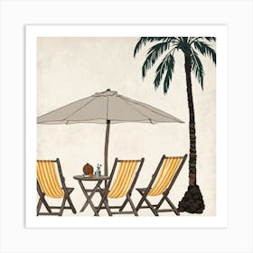 Beach Chairs And Umbrella 6 Art Print