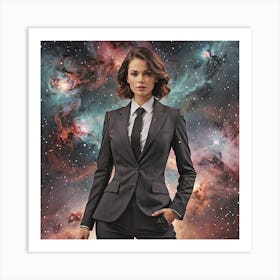 Woman In A Suit In Space Art Print