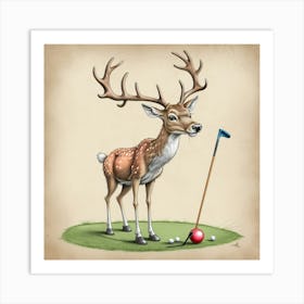 Deer On Golf Course Art Print