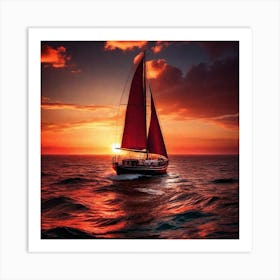 Sailboat At Sunset 33 Art Print