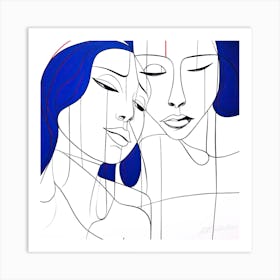 Love In Blue - Two Women In Blue Art Print