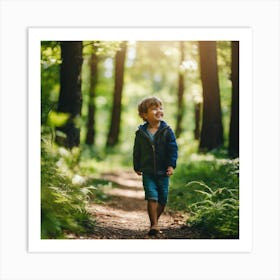 Little Boy Walking In The Forest Art Print