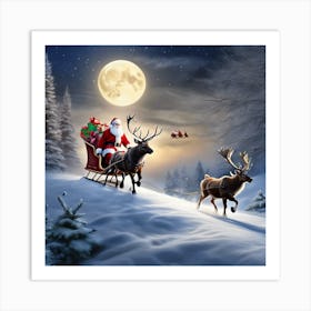 Santa Claus And Reindeer 1 Art Print