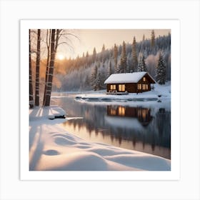 Cabin On The Lake 1 Art Print