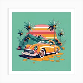 Vintage Car At Sunset Art Print