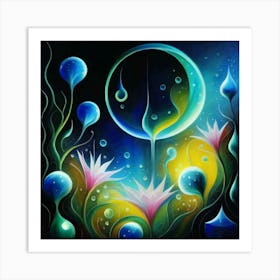 Abstract oil painting: Water flowers in a night garden 11 Art Print