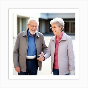 Senior Couple Walking Together Art Print