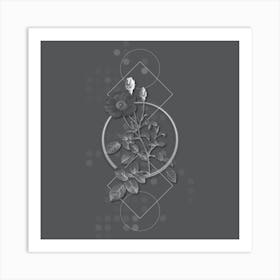 Vintage Sparkling Rose Botanical with Line Motif and Dot Pattern in Ghost Gray n.0331 Art Print