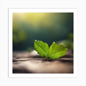 Green Leaf On A Rock Art Print