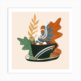 Coffee Cup With Leaves 4 Art Print