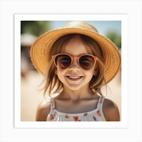 Smiling Little Girl In Straw Hat And Sunglasses 2 Art Print