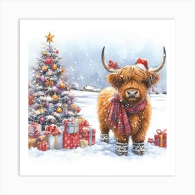 Christmas Highland Cow Art Print