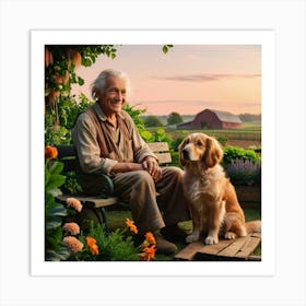 Dog and owner enjoying farm sunset 4 Art Print