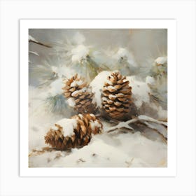 Pine Cones In The Snow Art Print