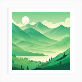 Misty mountains background in green tone 140 Art Print