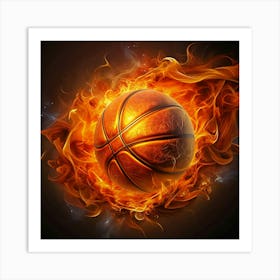 A Basketball On Fire Art Print