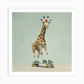 Giraffe On Skateboard Art Print