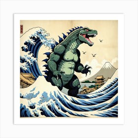 Godzilla On The Great Wave 1 Art Print