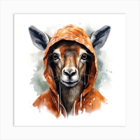 Watercolour Cartoon Pronghorn In A Hoodie 2 Art Print