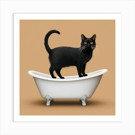 Black Cat In Bathtub 2 Art Print