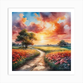 Sunset In The Field Art Print