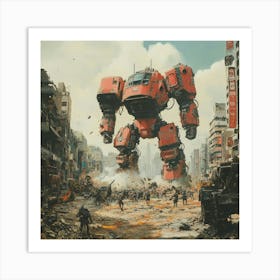 Giant Robot In A City Art Art Print