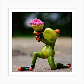 Frog Holding A Flower Art Print