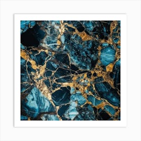 Blue And Gold Marble Art Print