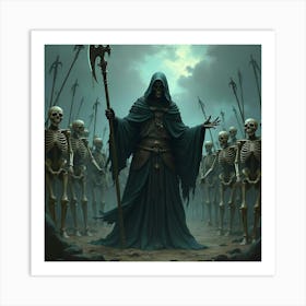 Dark Necromancer Raising An Army Of Skeletal Warriors 1 Art Print