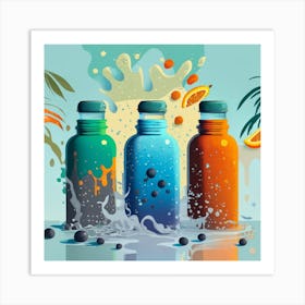 Siluettes Of Reusable Steel Water Bottles On Tab Art Print