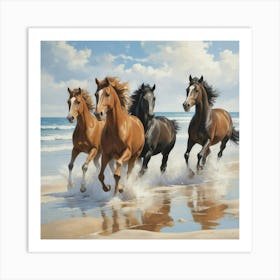 Horses Running On The Beach Art Print 0 Art Print