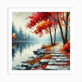 Autumn Walk By The Lake Art Print