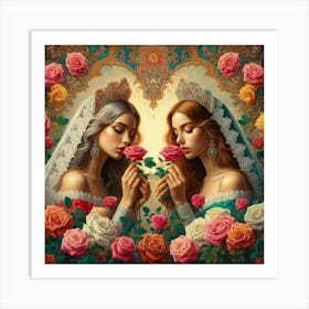 Two Brides With Roses Art Print