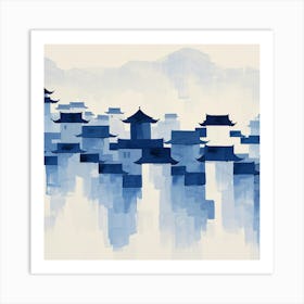 Blue Chinese Village Art Print