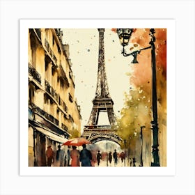 Paris Eiffel Tower Watercolor Painting Art Print