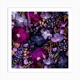 Floral Chaos Dark Violet Art Print