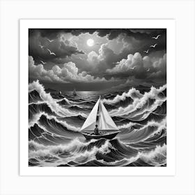 Sailboat In The Storm Art Print