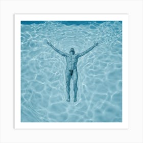 Naked Man In The Pool in blue Drawing. In to water Art Print
