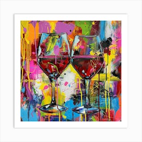 An Abstract Expressionist Painting Using Bold Brush Of 2 Red Wine Glasses Art Print