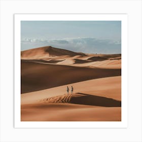 Two People Walking In The Desert Art Print