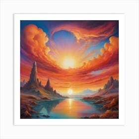 Sunset Over The Water Paintings Art Print 1 Art Print