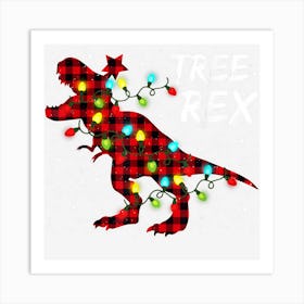 Red Plaid Dinosaur Tree Rex Christmas Lights Tree Adult Kids Art Print