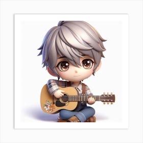 Cute chini boy playing guitar Art Print